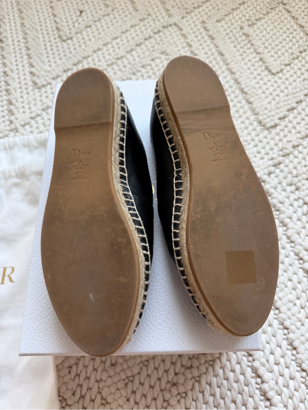 Dior Black Leather Espadrille Loafers with Natural Jute Trim - Picture 5 of 9